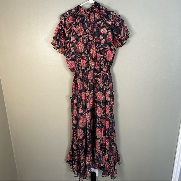 MISA Los Angeles‎ Azura Flutter-Sleeve Floral Midi Dress medium floral pink blue - Picture 4 of 16